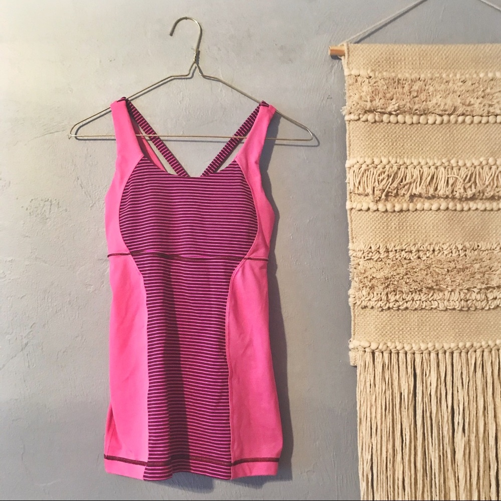 Pink and maroon Lululemon Raspberry Glo Energy Tank, size 6, crisscross back EUC